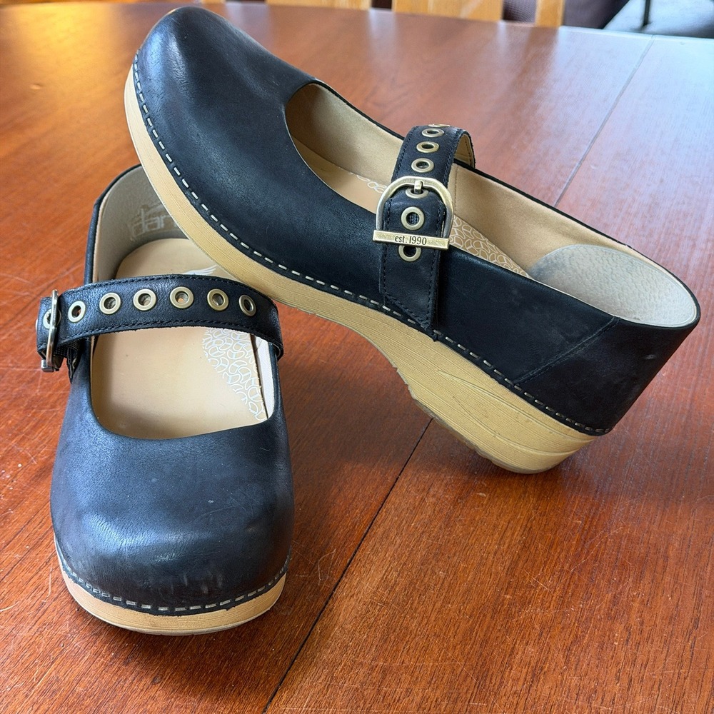 Dansko XP 2.0 Black Leather Mary Jane Clogs Grommet Strap 42 EU Womens 11.5-12